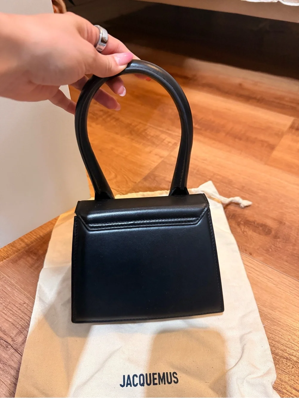 Jacquemus Black Le Chiquito Mini Top-Handle Bag with Gold Logo - Picture 3 of 3